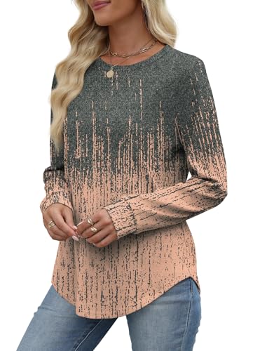 Image of WIHOLL Sweatshirt for Women Crewneck Long Sleeve Shirts Curved Hem Lightweight Sweaters Fall Clothes 2025
