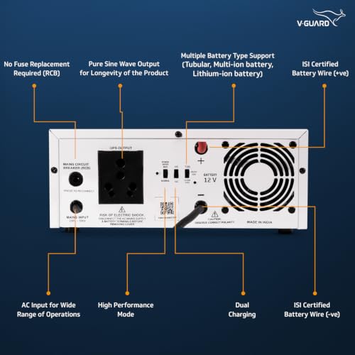 Image of V-Guard Prime 750 Mili 650VA /12V Pure Sine Wave Inverter|3-Years Warranty
