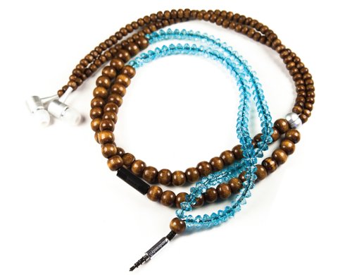 handcandy HF001BT The YOGI DuneTunes Stereo Headphone Necklace, Natural Wood Brown/Clear Facet Blue