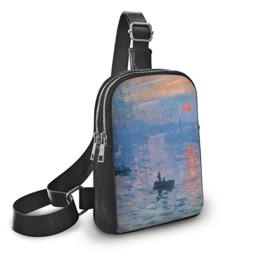 Impression Sunrise Print Crossbody Bag for Women Sling Bag Fanny Packs, Monet Painting Impressionism Art PU Leather Mini Messenger Bags Purse Backpack Travel Anti Theft2