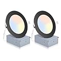 2 Pack Recessed Lighting 4 Inch with Junction Box, 5CCT 4 Inch Black LED Recessed Lights Dimmable 2700K/3000K/4000K/5000K/6000K, 9W 700lm Ultra Thin Recessed Lighting - ETL and Energy Star Certified