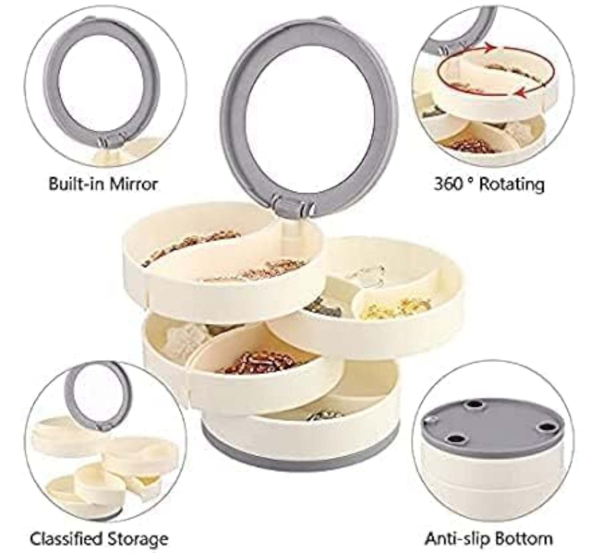 360 Rotating 4-Layer Jewelry Organizer with Mirror