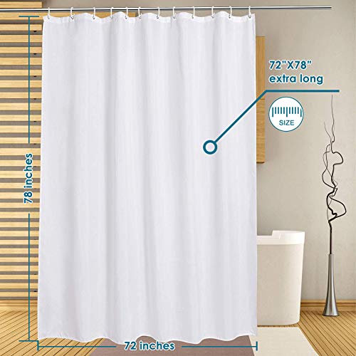Lanmeng Solid Fabric Extra Long Shower Curtain Liner For Bathroom, Hotel Quality Machine Washable (72-By-78 Inch, White) #TOP1