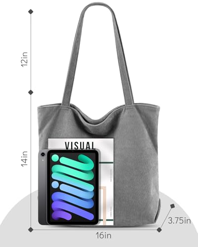 Image of Iioscre Corduroy Tote Bag for Women,Hobo HandBags with Zipper,Large Capacity Casual Shoulder Handbags with Inner Pockets