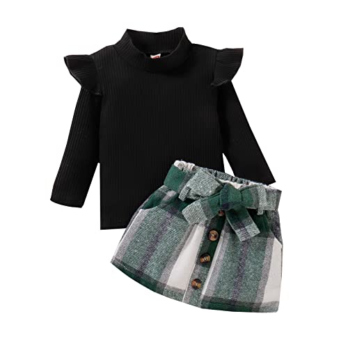 Kleinkind Baby Mädchen Langarm Plaid Kleid Kleidung 2Pcs Prinzessin Hochzeit Geburtstag Taufkleid Kariertes Pullover Strickkleid Baumwolle Partykleid Kleider Outfits Bekleidungsset Baby Geschenk Cover