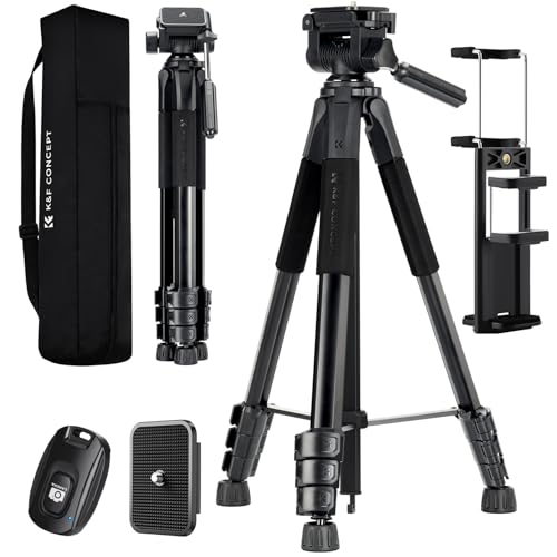K&F Concept Treppiede Fotocamera e Smartphone 172cm, Treppiede Leggero in Alluminio S254A3+BV01 con...