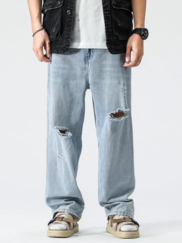 Jeans Pants Trouser Denim Street Handsome Piercing Men's Versatile Style Trendy Casual Urban Commuter2