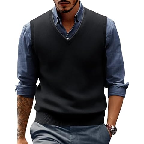 PJ PAUL JONES Mens Casual Sleeveless Vest Sweaters V-Neck Pullover Vests Wool Blended Cashmere Sweater Vests Cover