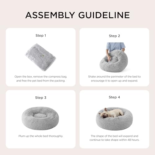 Image of Bedsure Calming Cat Beds for Indoor Cats - Small Cat Bed Washable 20 inches, Anti-Slip Round Fluffy Plush Faux Fur Pet Bed, Fits up to 15 lbs Pets, Pale Grey