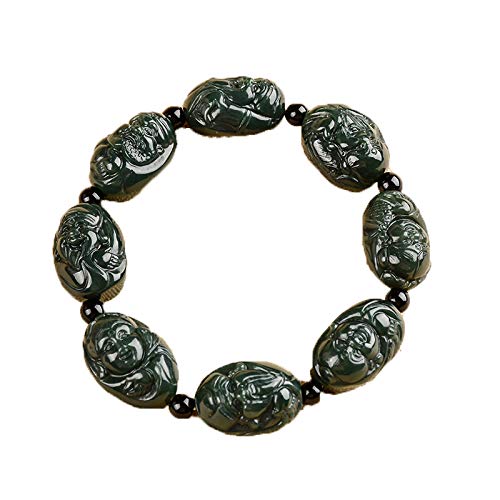 Bracelet en jade hétien véritable perles rondes encre naturelle de qualité supérieure