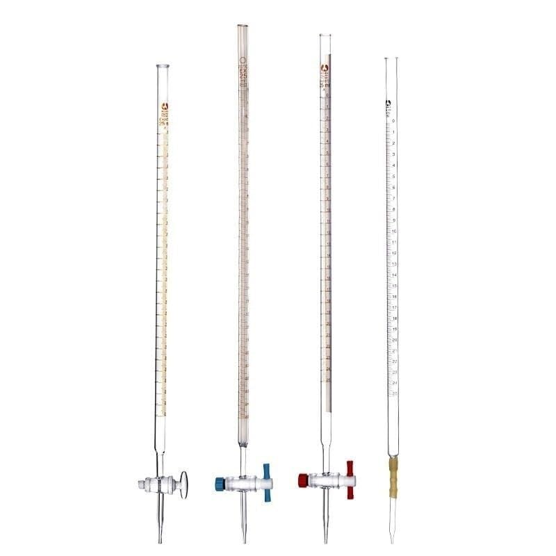 Klass A Borosilikatglas-Bürette - Professionelle graduierte Labortitration, 10ml 25ml 50ml, PTFE-Hahn(Brown alkali 50ml)