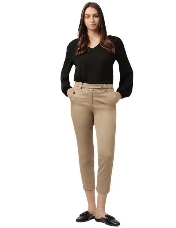 Image of Marks and Spencer Womens Cotton Mix Plain Slim Fit Trousers T59 5757K 16 REG Coffee