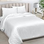 LINENWALAS 100% Organic Bamboo Bed Sheets for King Size Bed, Deep Pocket Sheets, Checkered Design Silk Sheets 4pc Bed Sheet Set – 1 Fitted & Flat Sheet with 2 Pillowcases (White, King)