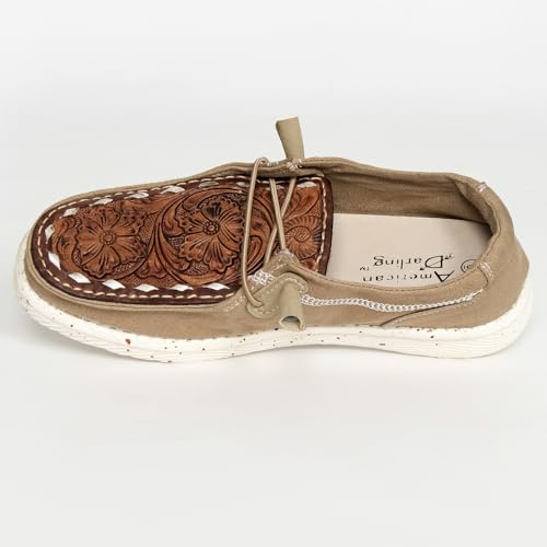 American Darling ADFT133BR4 Hand tooled, carved genuine leather trim lightweight shoe footwear| Tooled Footwear4