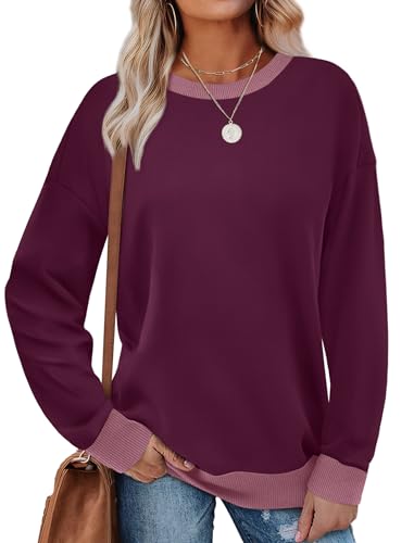 Saloogoe Sweatshirts for Women Loose Fit Trendy Tops Preppy Clothes for Teen Girls Purple M