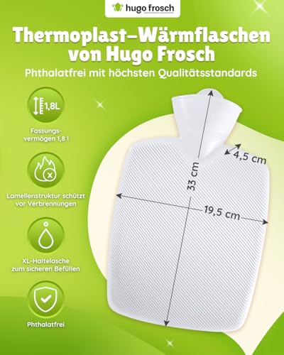 Hugo Frosch Wärmflasche Klassik 1,8l – Made in Germany – mit kuscheligem Flauschbezug Taupe – große, auslaufsichere Bettflasche – langlebig & mit waschbarem Bezug