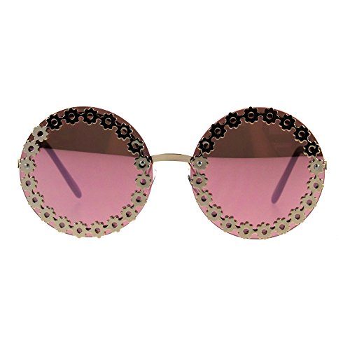 SA106 Womens Floral Metal Stud Circle Round Lens Hippie Sunglasses