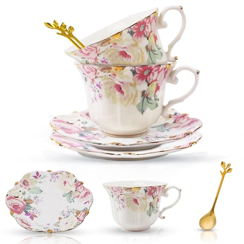 TATSUMI Country Roses Bone China Tea Cup and Saucer Set,