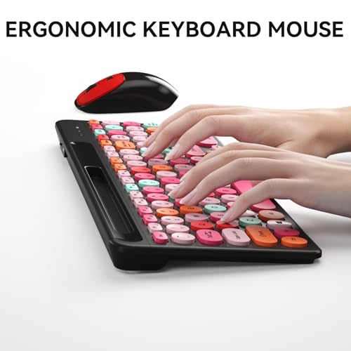 Image of XISOGUU Retro Typewriter Wireless Keyboard with Round Keycaps, 2.4GHz Compact USB Cute Wireless Keyboard Mouse Combo for Computer, Desktop, Laptop and Notebook
