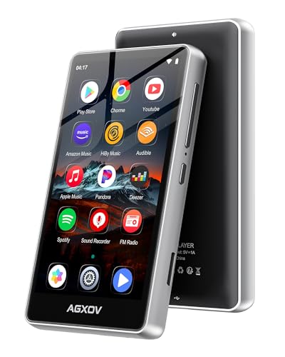 AGXOV 144GB Lettore MP3 con Wi-Fi & Bluetooth, 4,02 pollici touchscreen MP4 Player, Lettore Musicale Android con Spotify, Music, Deezer, Radio FM, Registratore Vocale, E-book Reader, Nero