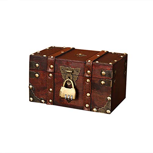 BoîTe à Bijoux, Coffre Au Trésor Coffre En Bois, Européenne Boîte À Bijoux Carrée En Bois, Boite Bijoux Vintage Coffre Au TréSor Avec Cadenas Rectangulaire En Bois Organisateur Pour Filles (S) Cover