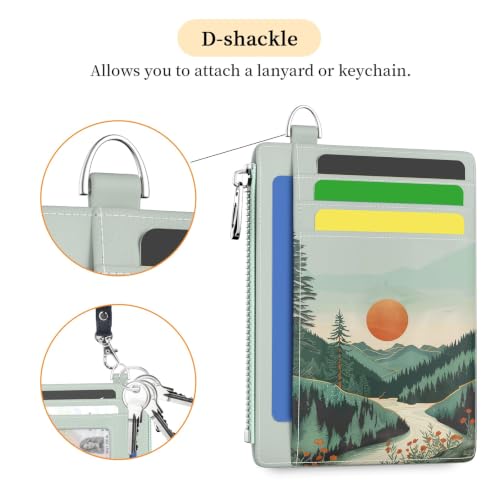 Image of Hancynir Mountain Sunset Slim Wallet Women Credit Card Holder, RFID Small