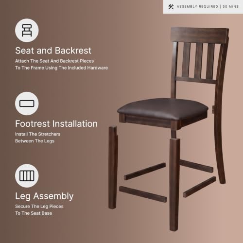 Image of Signature Design by Ashley Ralene Traditional 26 inch Counter Height Faux Leather Seat Barstool, 2 Count, Brown