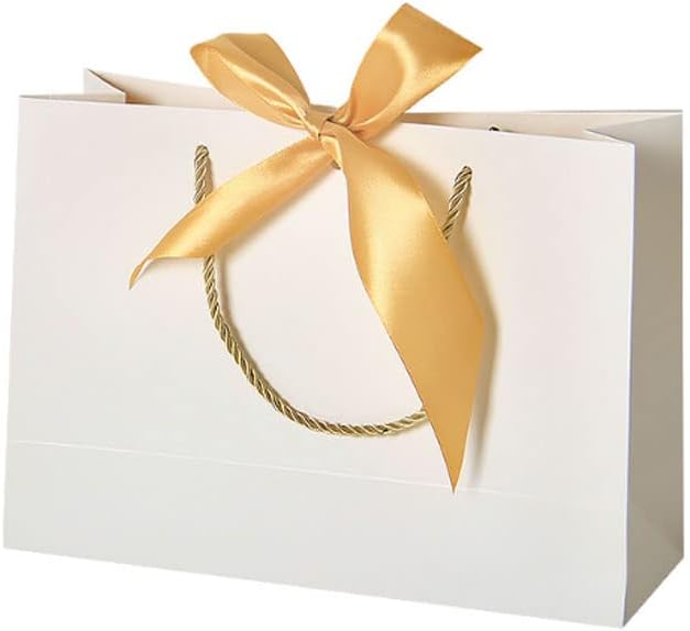 DZOZO 10pcs Paper Gift Bags Party Bags Sweet Bags Present Bags with Handles and Golden Bow Ribbon for Wedding Party(32cm x 11cm x 25cm) - Image 3