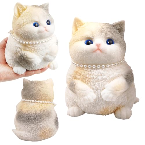 Image of Big Hand Painted Cat Squishy Toys,Large Cute Ultra Soft Kitty Squeeze Fidget Toys for Stress Relief ,Kawaii Squishies Sticky Animal Toys for Adults Kids,Decompression Sensory Balls Toys for Autism