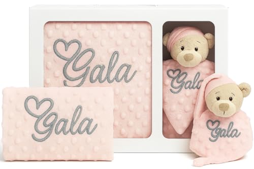 mibebestore Manta Bebé Personalizada + DouDou con Nombre Bordado - Set Regalo Recién Nacido Niña Niño - Mantita Personalizable 110x80cm + Peluche Doudou 28x17cm - Regalos Bebe Baby Shower Bautizo