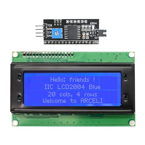 ARCELI 20x4 2004 Module d'affichage LCD, Module d'affichage LCD DC 5V écran de caractères avec Adaptateur d'interface TWI IIC I2C LCD (bleu/2004)
