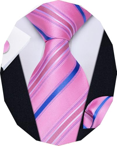 Image of YourTies Striped Ties for Men Classic Woven Silk Necktie with Handkerchief Cufflinks Set Formal Business Party Wedding
