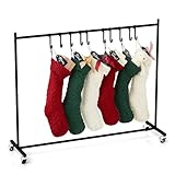 bimiti Christmas Stocking Holder Stand with 10 Hook Rubber Prevent Scratches Heavy Duty Freestanding Stocking Hanger Rack on Wheels Holiday Decor Hanger Stocking Holders for Mantle, Fireplace, Floor