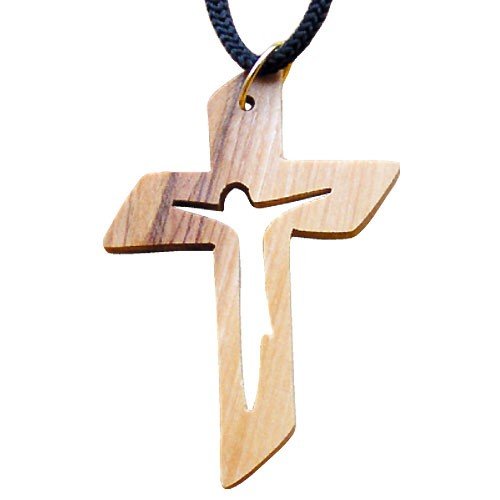 Junker Kirchenbedarf Croix Pendentif en Bois d'olivier Ht 5cm - Corps du Christ ajouré - Croix d'aube fabriquée à Bethléem