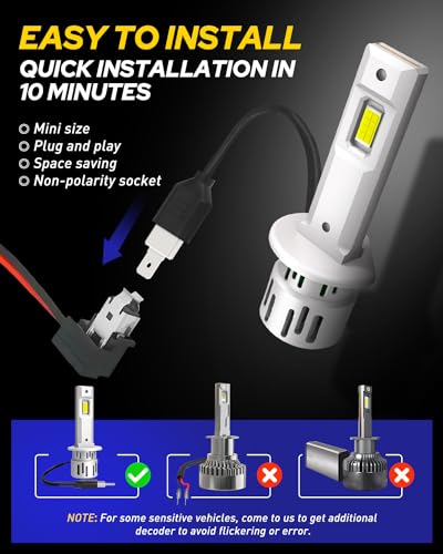 Image of AUTOONE H1 LED Bulb, 800% Brighter, 5 Min Quick Install, 20 Years Lifespan, No Flicker, 99% Compatibility, Pack of 2