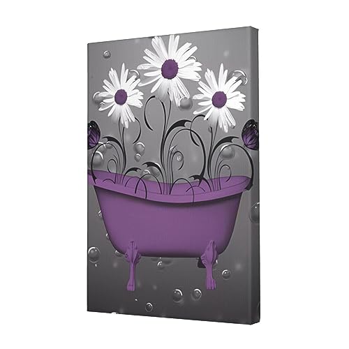 Poster baignoire marguerite violette toile déco murale 30x45