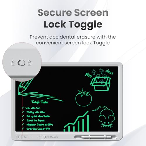 Image of Portronics Ruffpad 21 Pro 21-Inch LCD Writing Pad with Stylus for Kids, Office&Teaching, Doodling, Notes, Planning&Learning, One-Tap Erase, Smart Lock, Save & Share via App, Eco-Friendly Digital Board