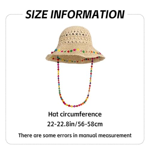 Sombrero de paja para mujer con ala ancha y cuentas de madera miniatura 3