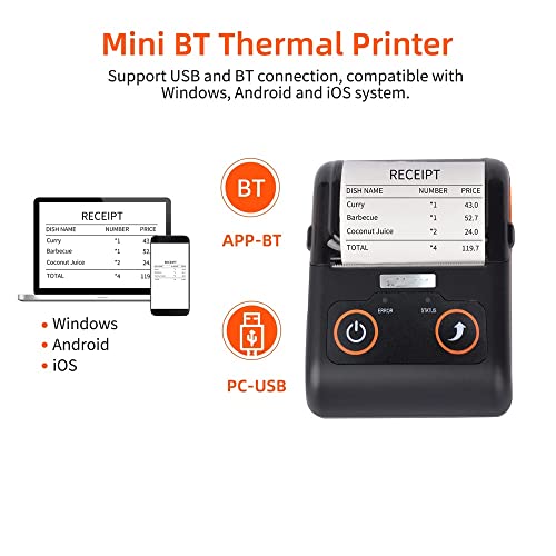 N/A Draagbare ontvangstprinter 5 8 mm Thermische printer mobiel Pos Printer USB BT Verbinding compatibel met Windows Android iOS - Image 5