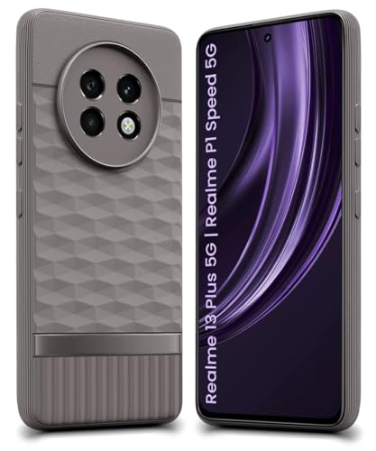 Image of WOW IMAGINE Back Cover for Realme 13 Plus 5G | Realme P1 Speed 5G with Hexa Cube Design | Soft Rubberised Case | Inner Velvet Fabric | Matte Silicone Flexible Mobile Case | Camera Protection - Grey