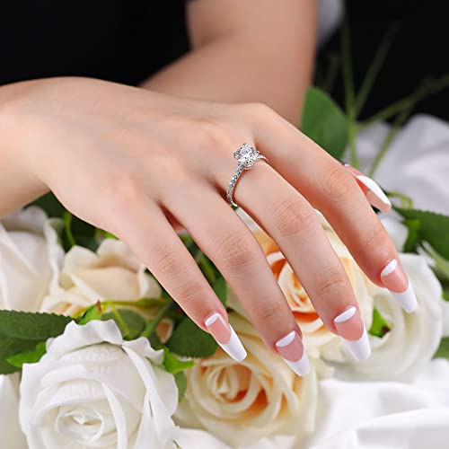 Moissanite Engagement Rings for Women Round/Emerald Cut Solitaire Rings S925 Sterling Silver D Color Lab Created Promise Anniversary Wedding Rings for Her2