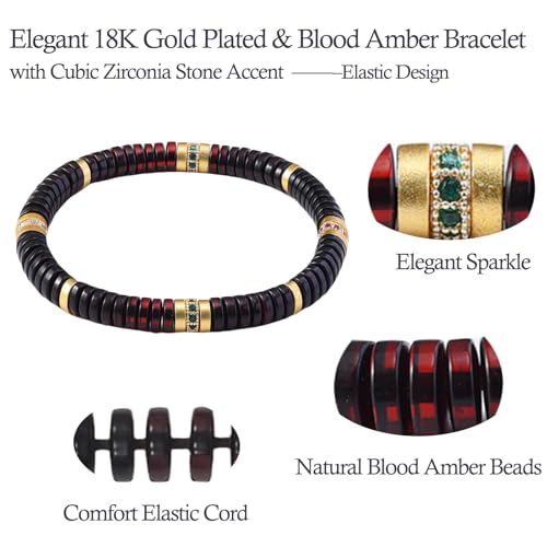 Amber Bracelet Natural Blood Red Ambers with 18k Gold Plated Jewelry Handmade Stretch Band Bracelets Fashion Design for Women Men3