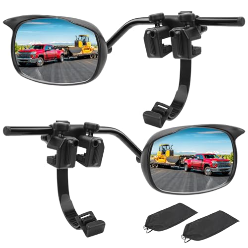 Universal Clip on Towing Mirrors Extensions for Towing Side Mirror Extenders for Towing with RainGuard, Adjustable Convex Towing Mirrors Pair for Trailer Truck Car RV
