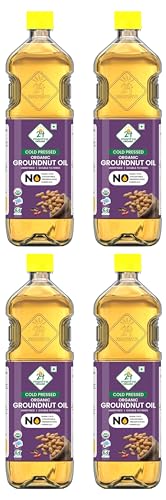 Image of 24 Mantra Organic Unrefined Groundnut Oil /Moongphali ka Tel- 1 L | Pack of 4 | 100% Organic | Chemical Free & Pesticides Free | Double Filtered | Expeller-Pressed