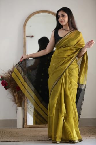Image of SGF11 Women's Kanjivaram Soft Cotton Linen Silk Saree With Blouse Piece