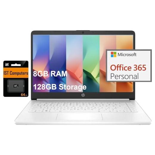 HP 14" Ultra Light Laptop for Student & Home (Intel Quad-Core N4120, 8GB RAM, 128GB(64GB + 64GB SD), 1-Year Office 365) 11-Hrs Long Battery Life, Webcam, WiFi, Win 11 Home in S Mode - Snow White