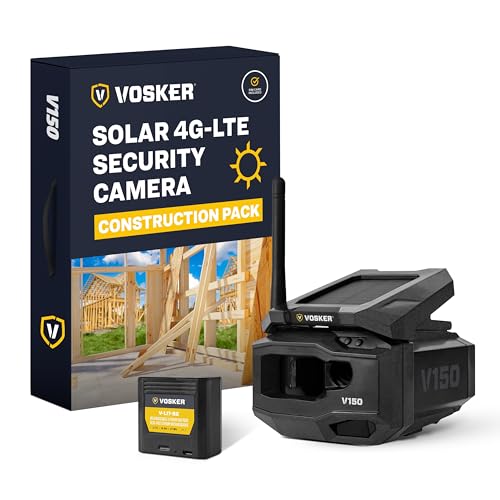 Vosker V150 Construction Pack Outdoor Solar Powered 4G LTE Security Camera No Wi-Fi Needed Motion Alerts and Night Vision Wireless Surveillance for Jobsite