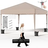 JUMMICO 3x3m Faltpavillon｜Höhenverstellbar & 10cm höhere Dachfläche｜Upgradiertes Verstellsystem, einfacher Aufbau｜Wasserfest & windstabil, ideal für Garten, Camping & Feste｜Gartenpavillon,Beige