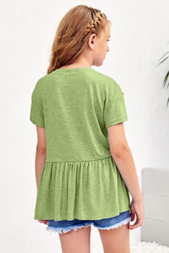 Image of Ebifin Girls Short Sleeve Tops Kids Peplum Babydoll T Shirts Tees 4-15Y | Girls T-Shirts, Crew neck Short Sleeve Shirts, Casual Tunic Tops, Cute Blouses, Summer Tees, Ruffle Hem, Loose fit