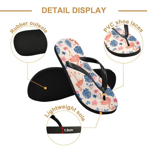 ALAZA Orange Flamingo Flip Flops for Women Fashion Beach Slippers Comfort Mens Flip Flops Non-Slip Rubber Shower Slippers Sandal for Hotel Travel Sport,XS3